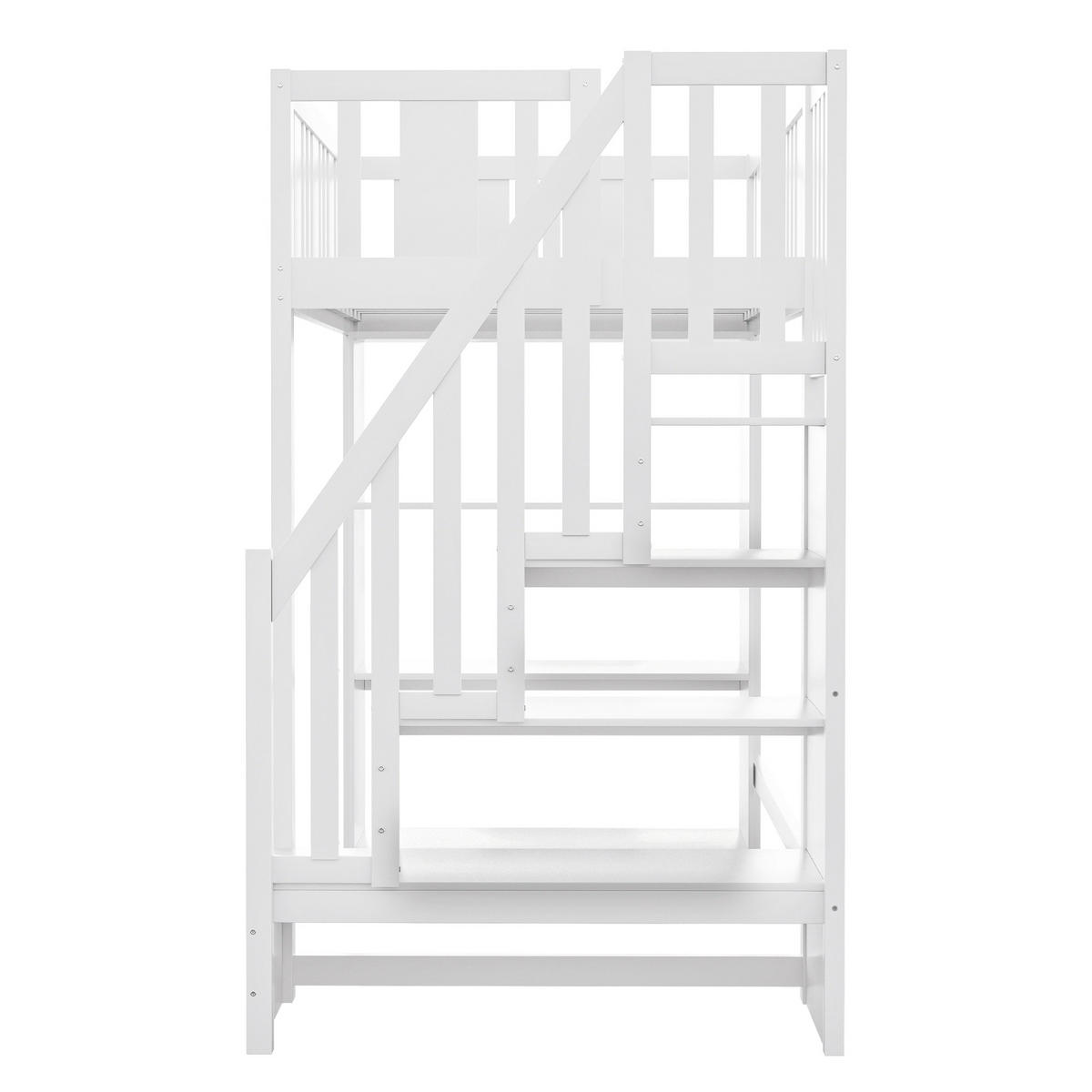 HOCHBETT aus Kiefernholz 90x200 cm in Weiß mit Stauraumtreppe - Weiß, Holz (90/200cm) - Modfu