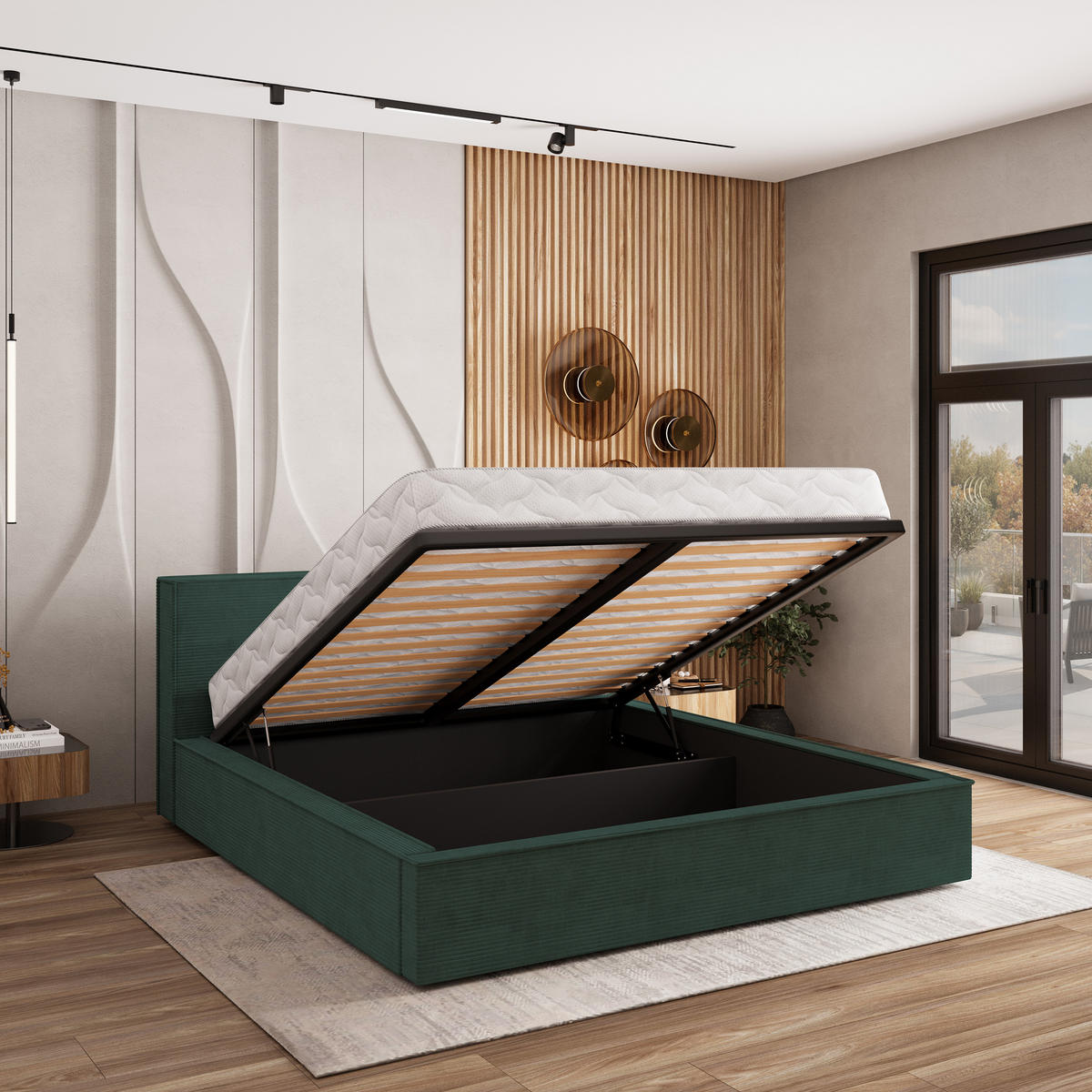 POLSTERBETT CELORA 160x200 cm mit Bettkästen - Grün - Grün, Holz (160/200cm) - MASSENO