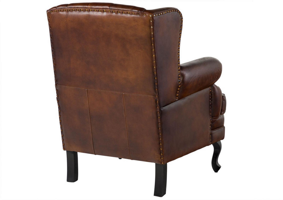 OHRENSESSEL Echtleder 88x80x108 braun CHESTERFIELD #101 - Braun, Leder (88/108/80cm) - Massivmoebel24