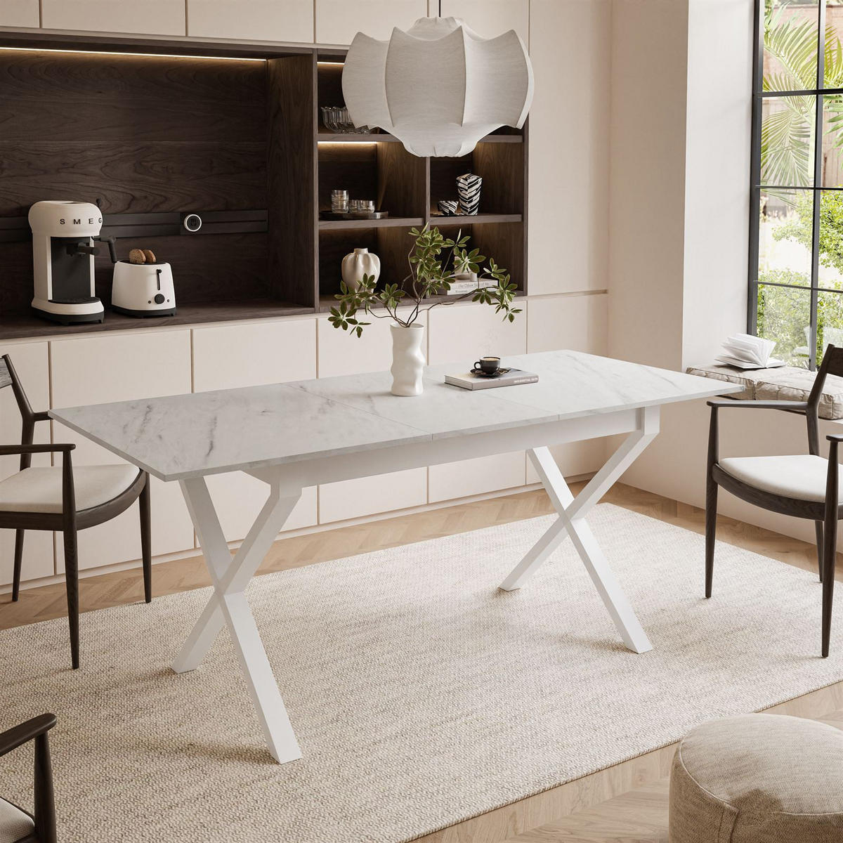 ESSTISCH ARTON II ausziehbarer Tisch 140-195 cm für 6-8 Personen - Multicolor/Weiß, Holzwerkstoff/Metall (140/80/77cm) - Lookway
