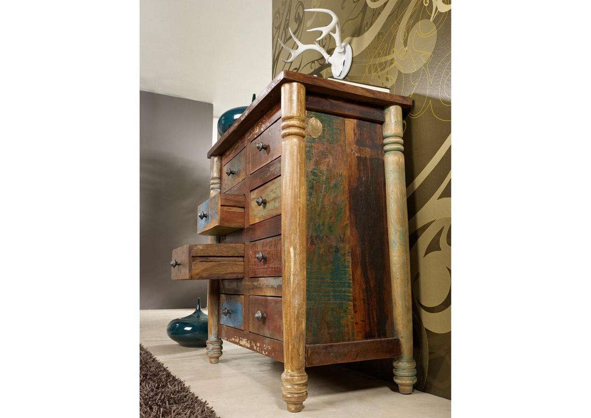 KOMMODE Altholz 80x42x85 mehrfarbig lackiert FABLE #09 - Multicolor, Holz (80/85/42cm) - Massivmoebel24