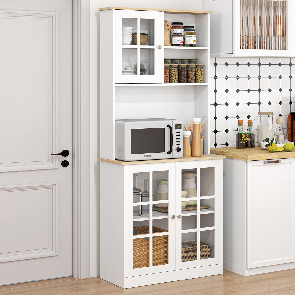 KÜCHENSCHRANK Weiß Eichefarben 80/37/183 cm - Weiß, Holz (80/183/37cm) - PANGIVO