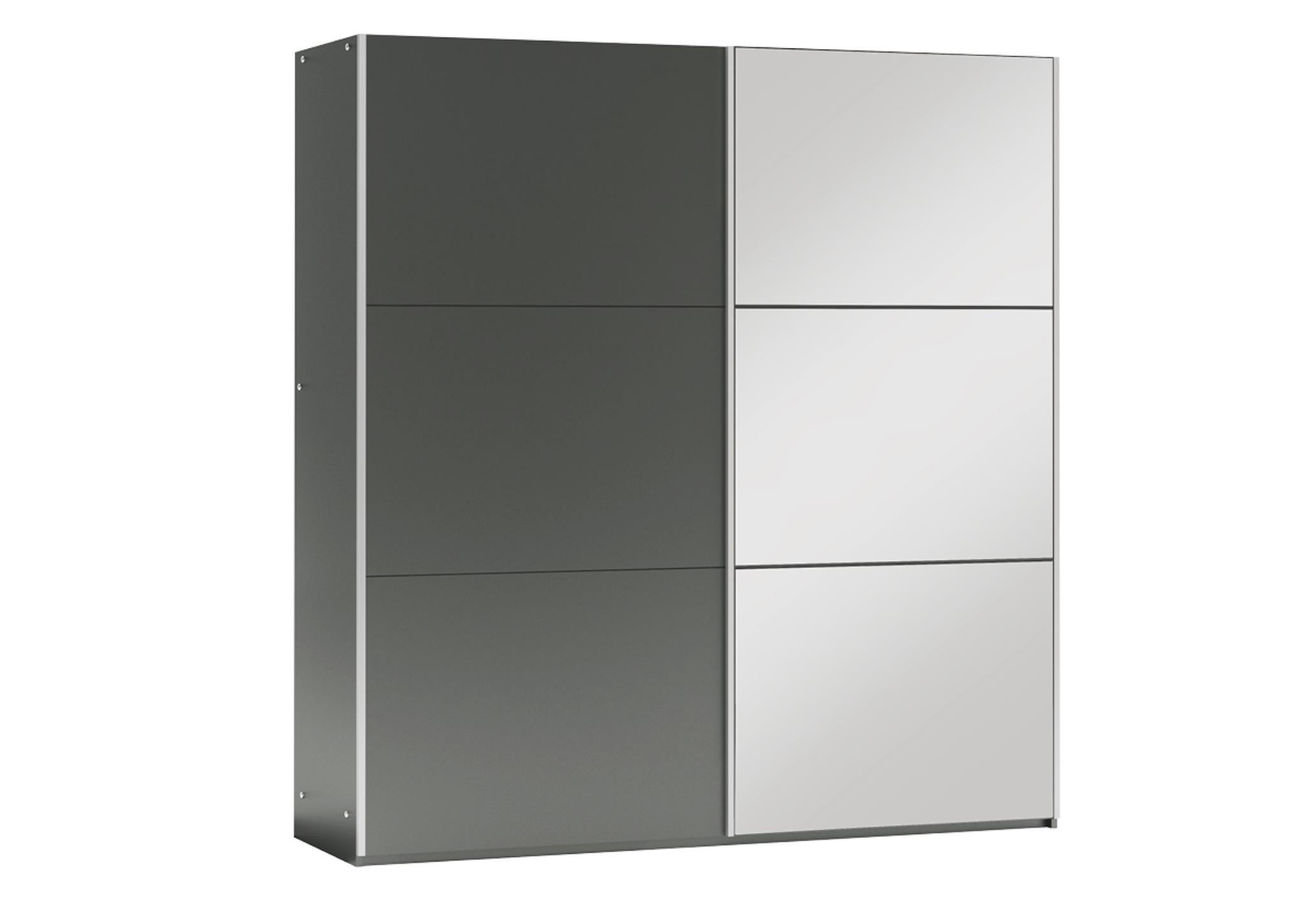 KLEIDERSCHRANK Govi 120 Graphit, zweitüriger Schiebeschrank mit Spiegel - Graphitfarben, Holzwerkstoff (122/215/65cm) - Bettso