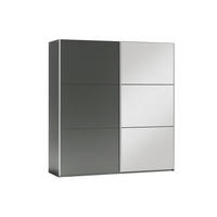 KLEIDERSCHRANK Govi 120 Graphit, zweitüriger Schiebeschrank mit Spiegel - Graphitfarben, Holzwerkstoff (122/215/65cm) - Bettso
