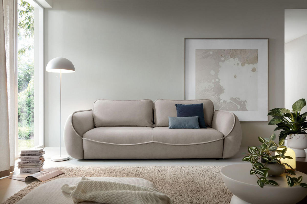 3-SITZER SOFA Cutie Beige Easy-Clean-Velours - Beige/Schwarz, Textil (257/90/114cm) - Selsey