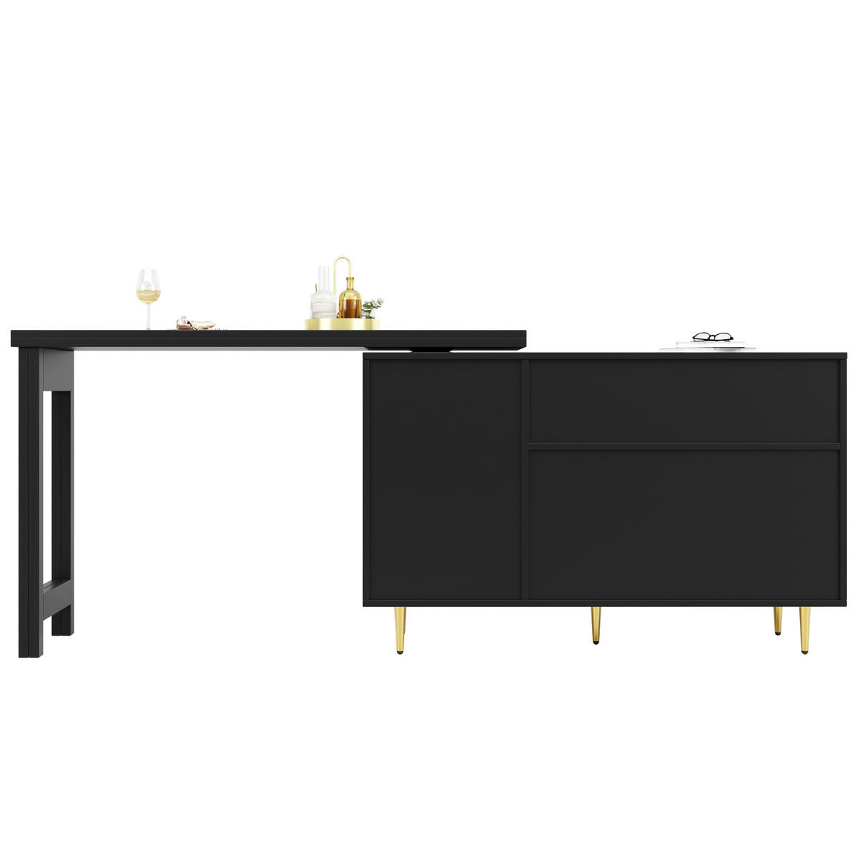ESSZIMMERSCHRANK aus MDF 107-187x40x71-76cm in Schwarz mit 360° drehbarer Ablage - Schwarz, Holzwerkstoff (187/76/40cm) - Modfu