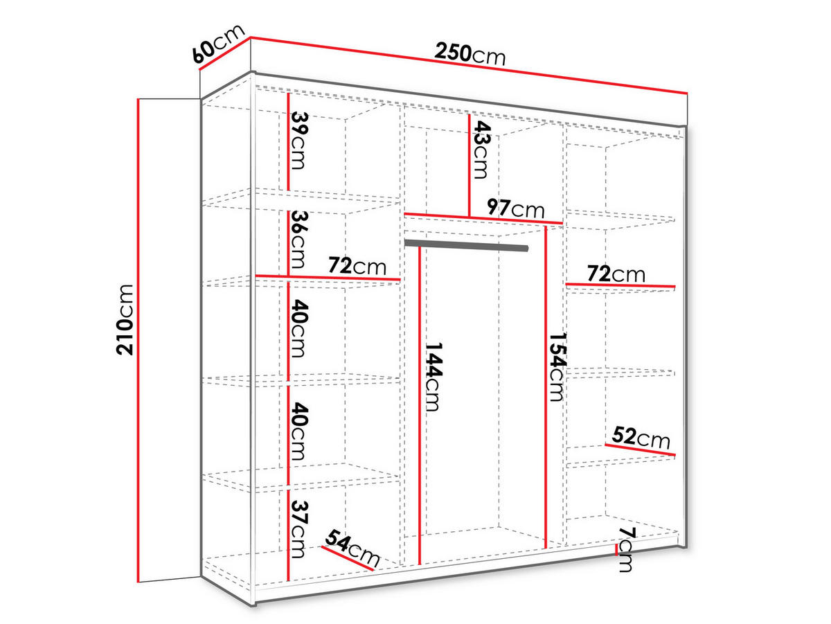 SCHIEBETÜRENSCHRANK Atalio 250 - Silberfarben/Weiß, Holzwerkstoff/Metall (250/215/60cm) - MIRJAN24