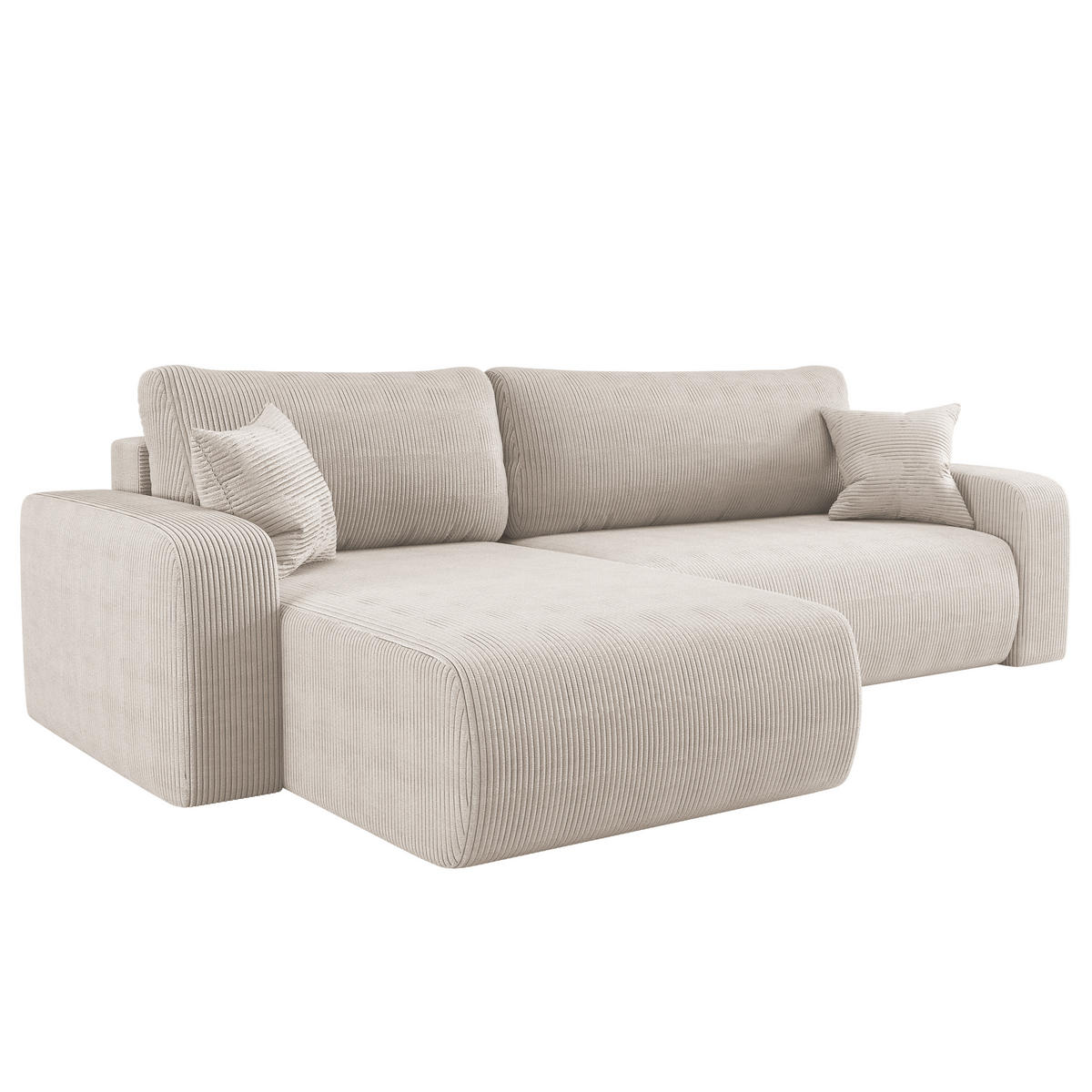 SCHLAFSOFA MILANO XL und bettkasten stoff Poso Dicker Cord Beige Links - Beige, Holz (274/82/145cm) - Kaiser Möbel