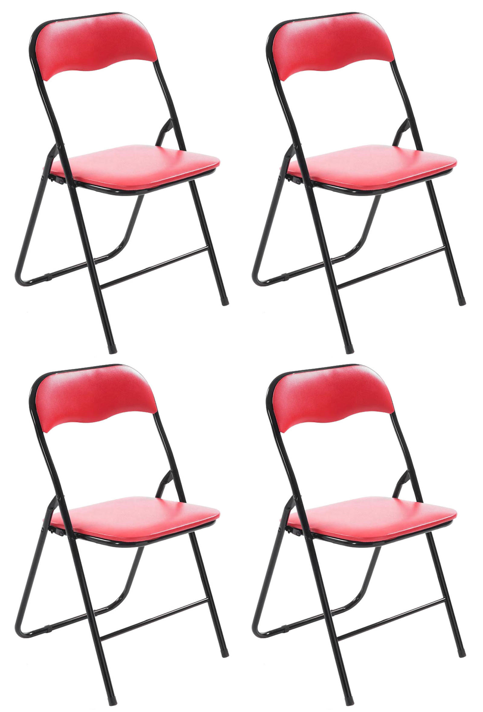 BESUCHERSTUHL 4er Set Lederlook rot/schwarz - Rot/Schwarz, Textil/Metall (45/78/45cm) - CLP