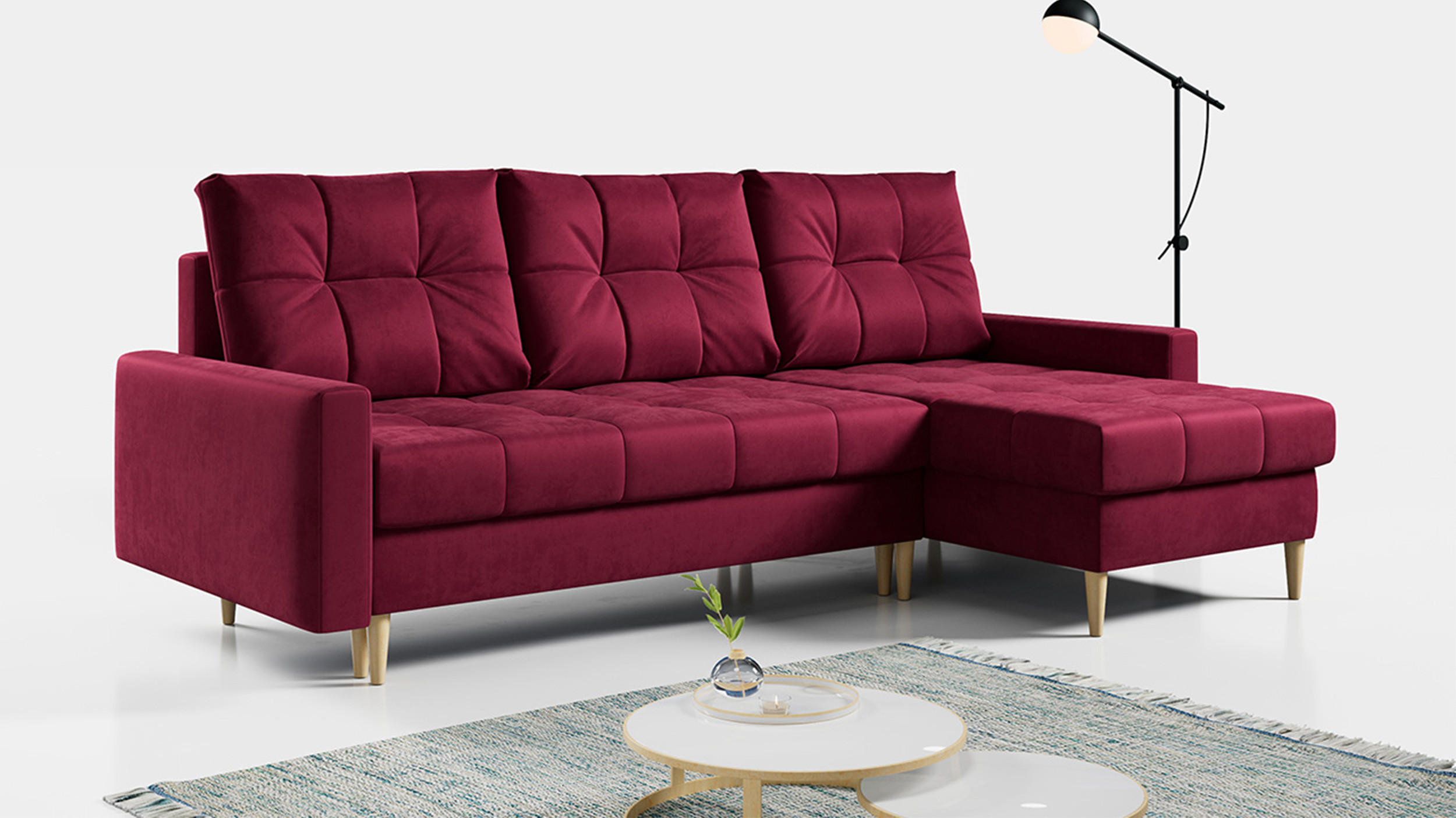 ECKSOFA Astra Rot Velvet - Rot/Braun, Holz/Textil (220/140cm) - MKS