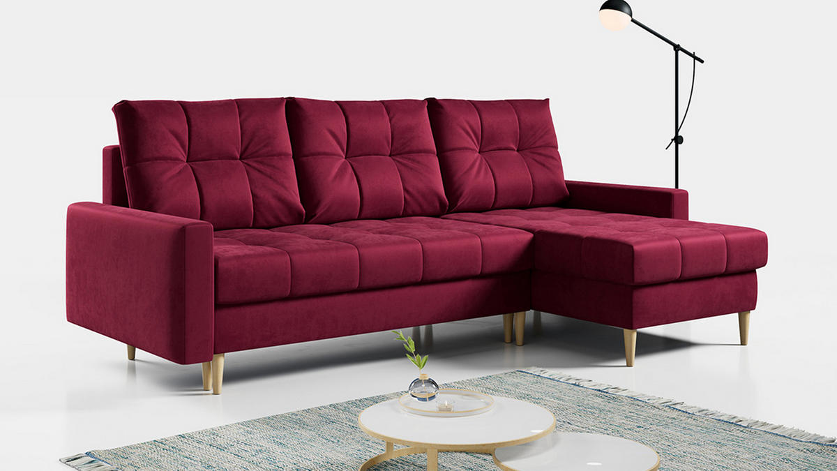 ECKSOFA Astra Rot Velvet - Rot/Braun, Holz/Textil (220/140cm) - MKS