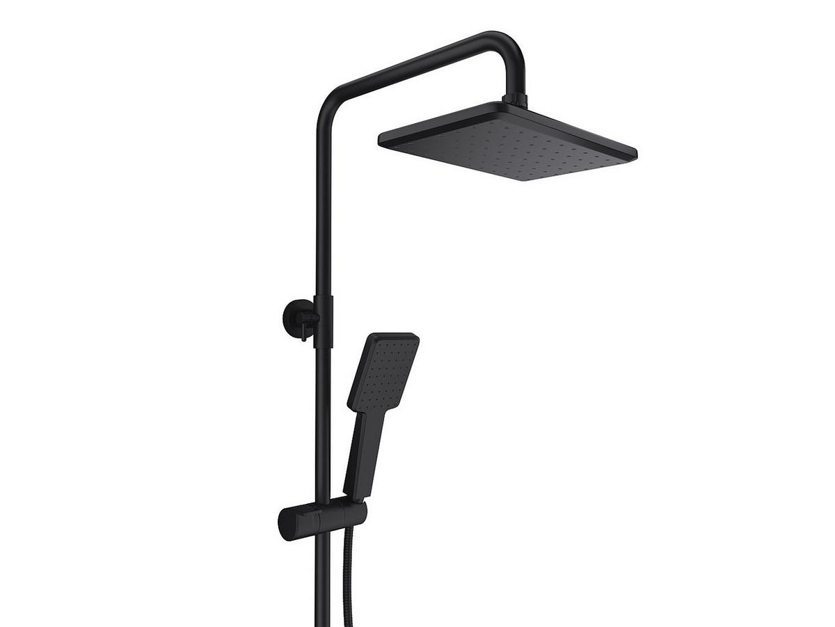 DUSCHSÄULE mit Ablage - Edelstahl - Schwarz matt - Höhenverstellbar - JIZEO - Schwarz, Metall (40/126/35.5cm) - Vente-Unique