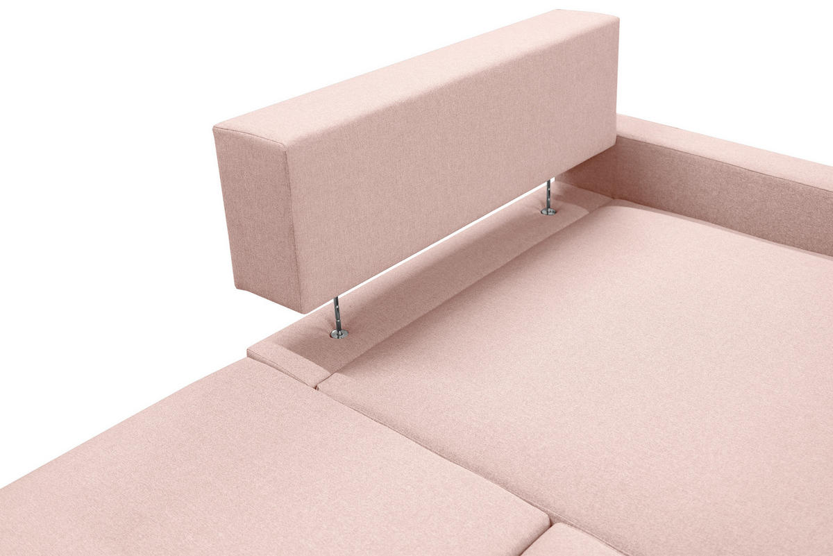 ECKSOFA Mit Schlaffunktion Und Bettzeugablage LUBEKA Stoff Faro Rosa Rechts - Rosa, Holz (224/147cm) - Kaiser Möbel