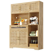 KÜCHENBUFFET mit LED-Beleuchtung, Glaselementen und verstellbaren Einlegeböden, 120 x 40 x 180 cm, Natur, Glas, MDF, Metall - Naturfarben, Holzwerkstoff (120/180/40cm) - SONNENH
