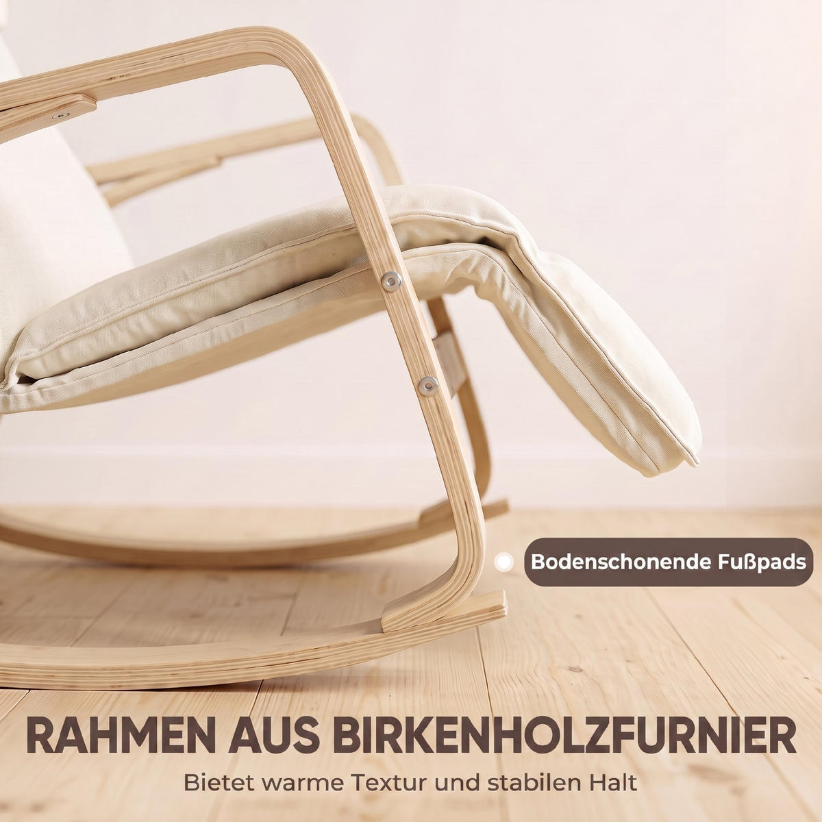 GUNGSTOL i polyester, krämvit - Cremefärgad/Svart, Björkträ/Träbaserade material (67/92/106cm) - HOMCOM