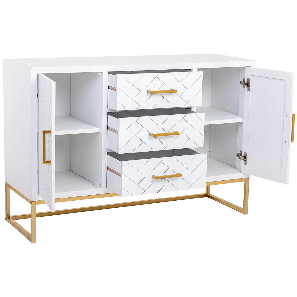 SIDEBOARD mit 3 schubladen und 2 türen aus holz und metall 120x40x81 cm - Weiß, Holz (120/81/40cm) - Wanderlust