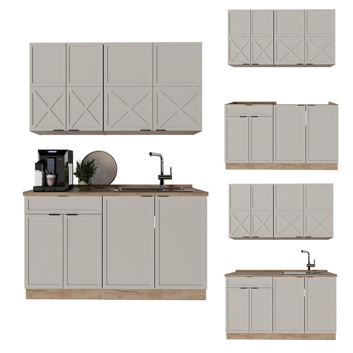 SINGLEKÜCHE Fame-Line GrauBeige/Goldkraft Eiche 140 cm ohne AP - Honigeiche/Grau, Holzwerkstoff (140/81.6/46cm) - Vicco