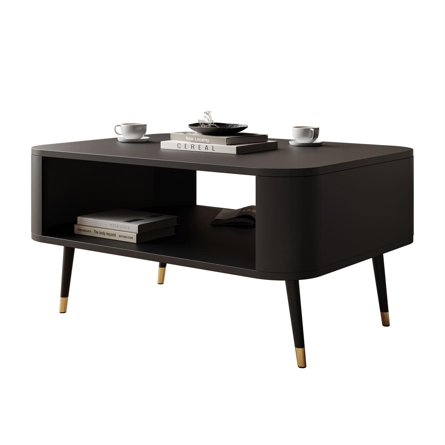 Couchtisch SHADOW mit Ablage unter der Tischplatte - Schwarz, Holzwerkstoff (60/80/42cm) - Lookway