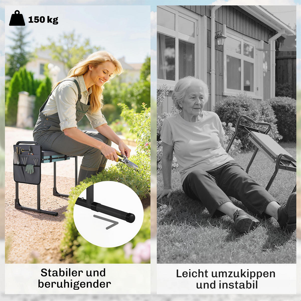 KNIEBANK Stahl EVA Dunkelgrau - Dunkelgrau, Metall (29/50/60.5cm) - Outsunny