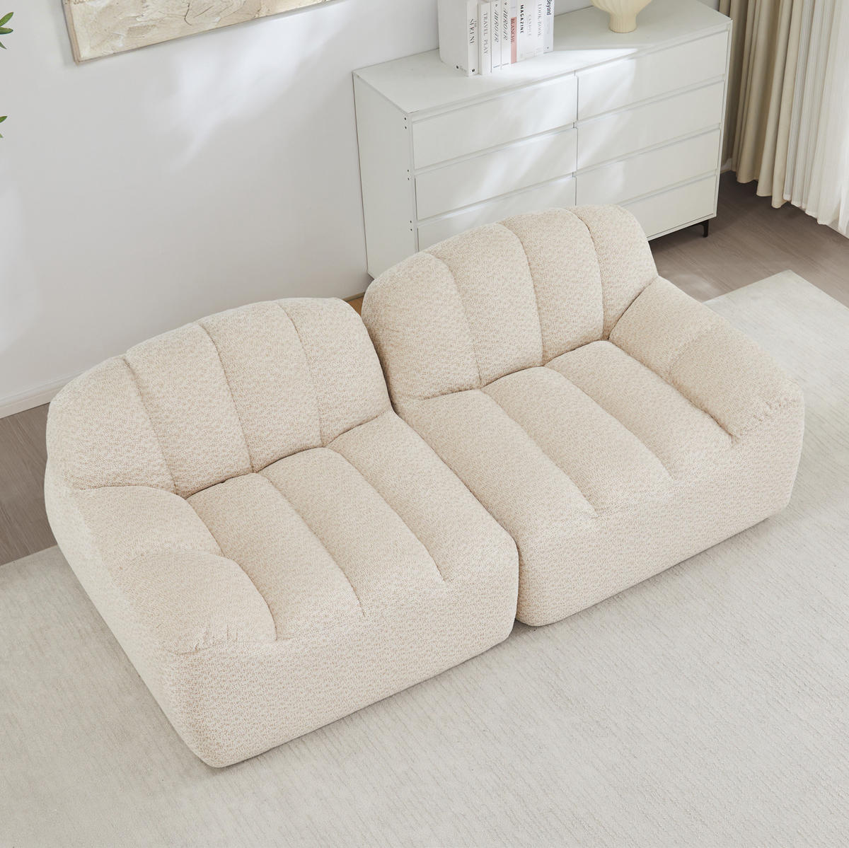ECKSOFA 210/104/79 cm beige-weiß aus granuliertem Fleece mit ergonomischer Form, ohne Montage - Beige, Textil (104/210cm) - OKWISH