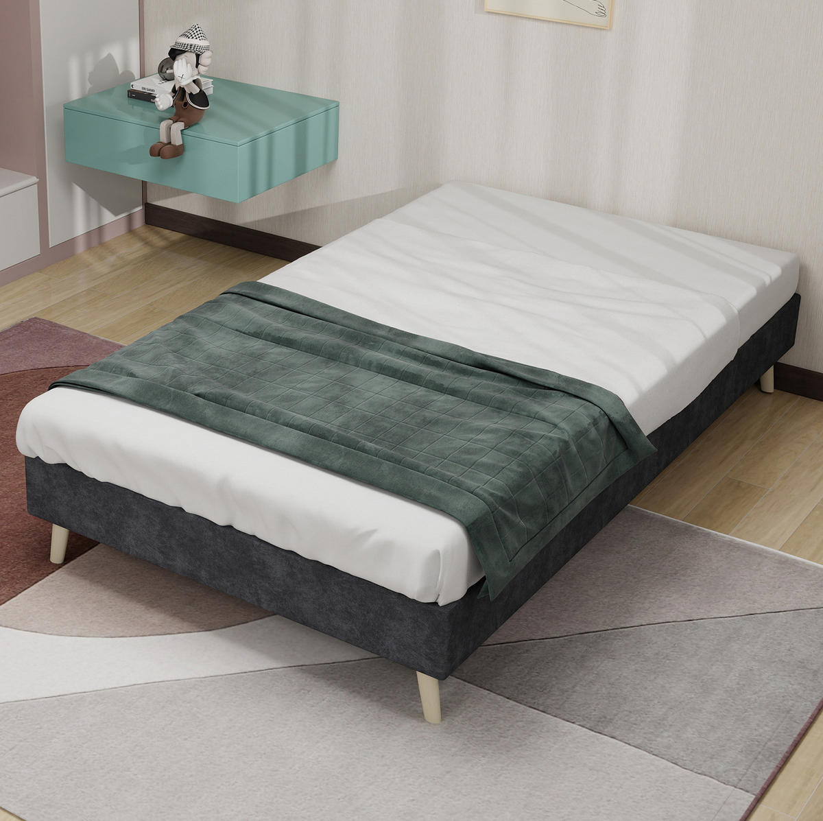 POSTEĽ 90/200 cm sivá bez čela z látky a kovu s úsporným riešením do menšej spálne - sivá, textil (90/200cm) - OKWISH