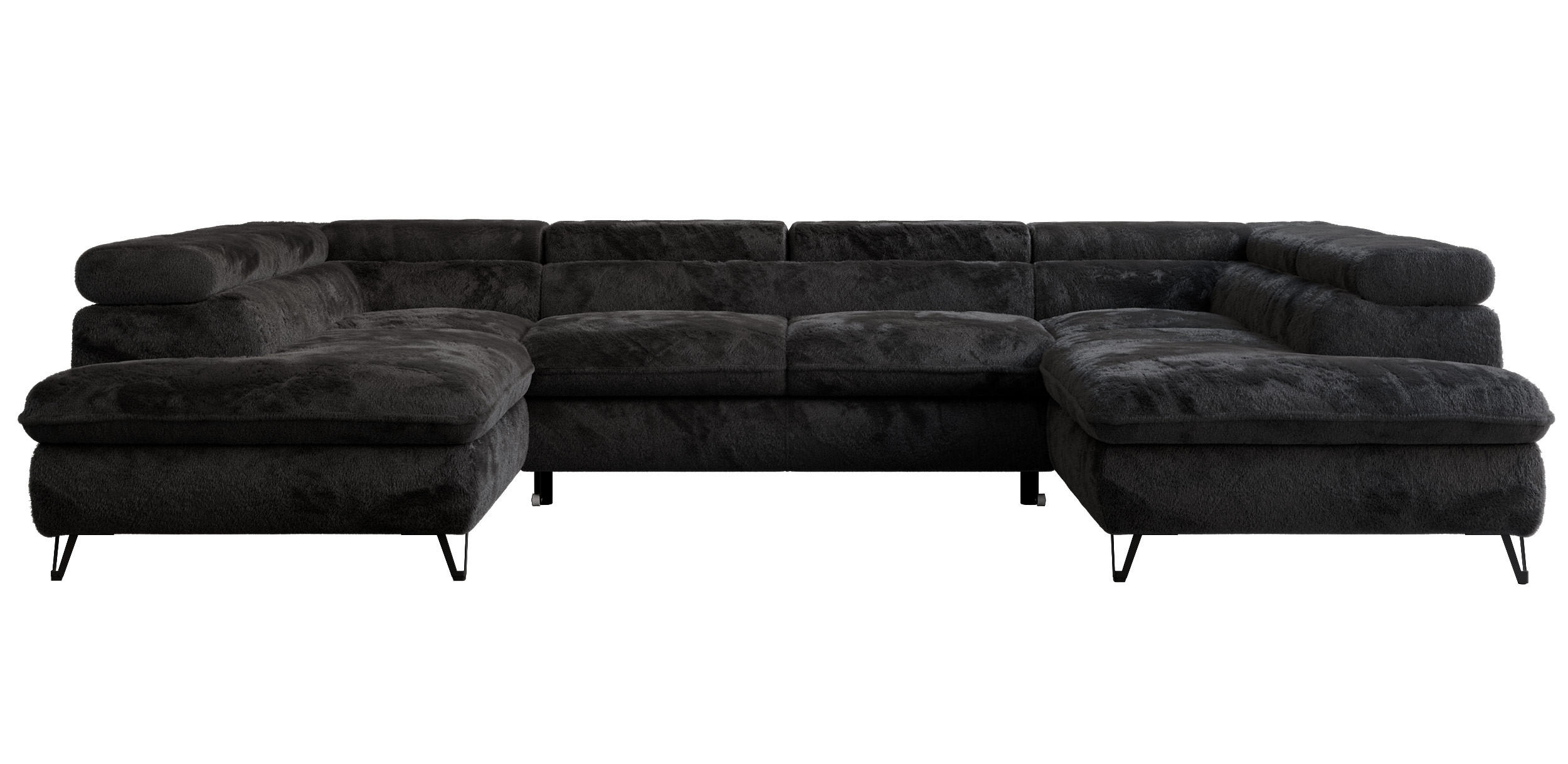 WOHNLANDSCHAFT PEDRO U Plüsch Schwarz - Schwarz, Textil/Metall (346/76/208cm) - MKS