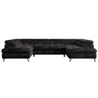 WOHNLANDSCHAFT PEDRO U Plüsch Schwarz - Schwarz, Textil/Metall (346/76/208cm) - MKS