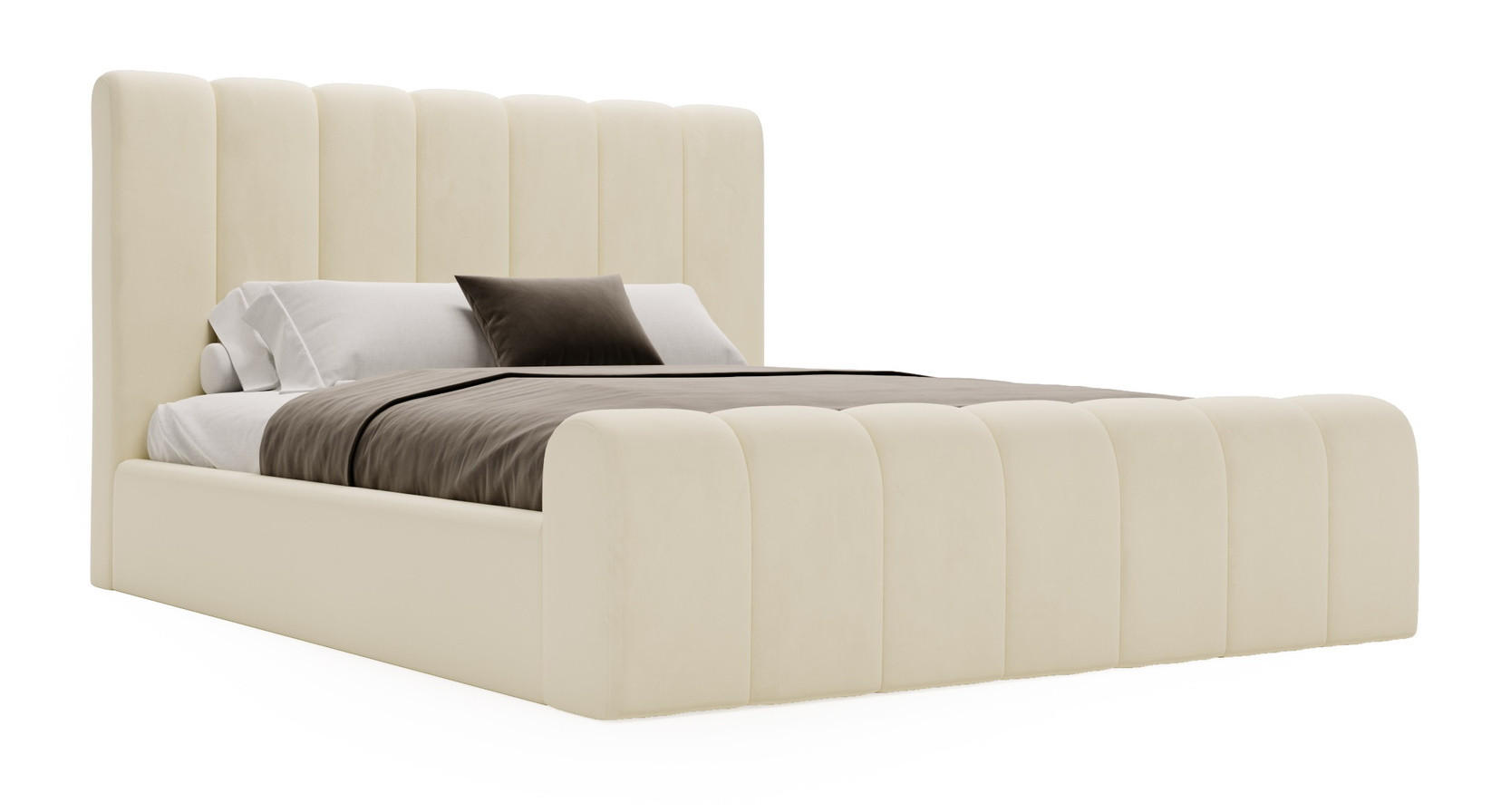 DOPPELBETT 180x200 Valetta mit Bettkasten, Velvet Vanille - Beige, Holz/Textil (180/200cm) - Emporius