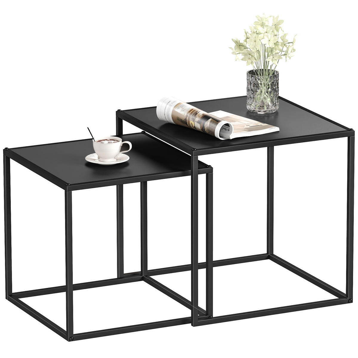 2ER-SET Couchtisch Beistelltisch für Wohnzimmer aus Stahlgestell Schwarz - Schwarz, Metall (40/40/40cm) - HOMCOM