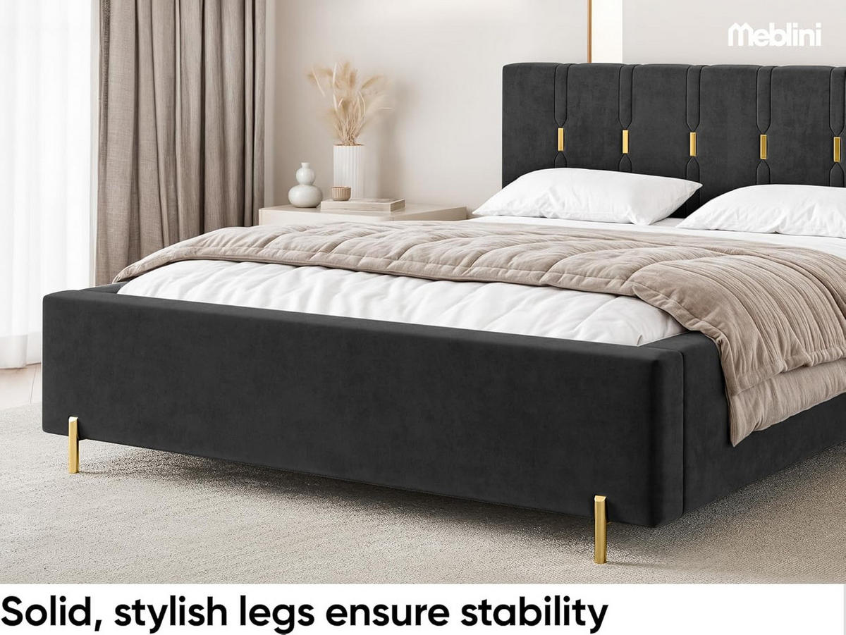BETT FABIO - Goldfarben/Schwarz, Holzwerkstoff (160/200cm) - Meblini