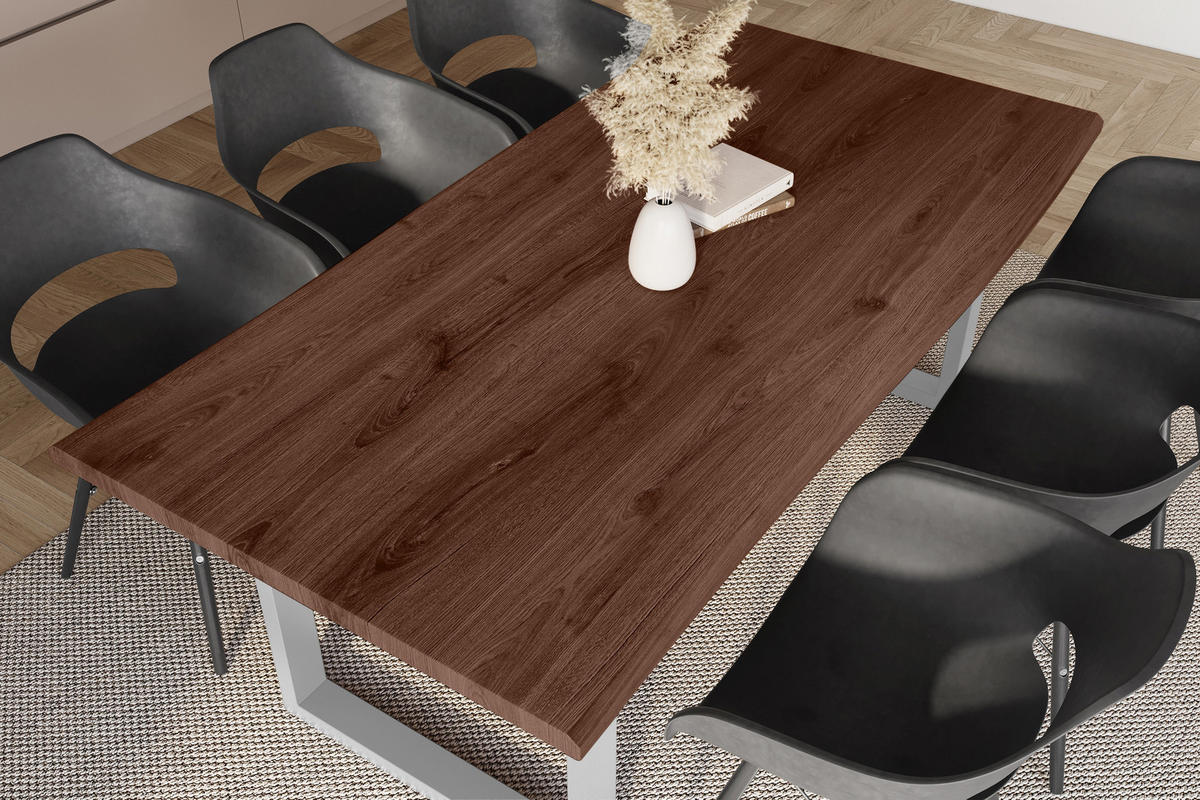 ESSTISCH JULIUS U - Silberfarben/Nussbaumfarben, Holz (100/240/77cm) - SAM