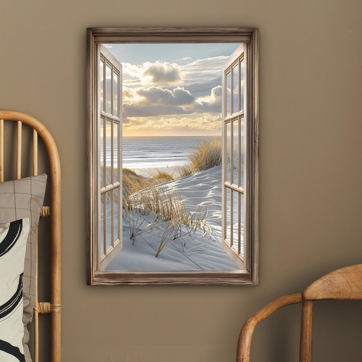 LEINWANDBILD Ausblick - Strand - Dünen - Meer - Natur 60x90 cm - Sandfarben, Textil (60/90cm) - MuchoWow