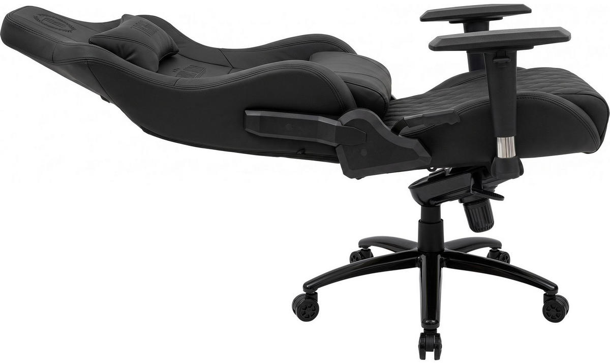 GAMINGSTUHL Echtleder schwarz - Schwarz, Leder/Metall (70/133/64cm) - CLP