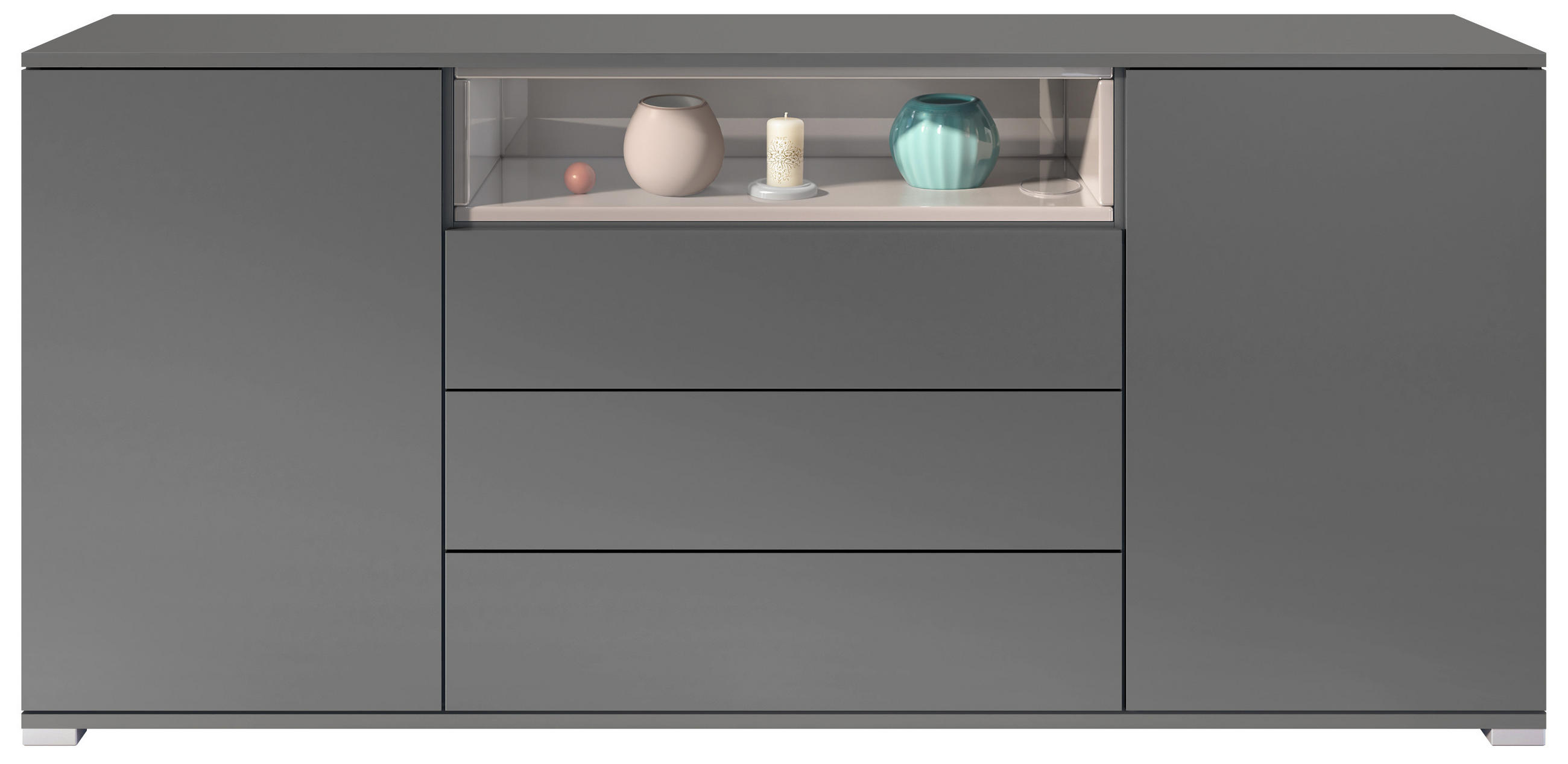 SIDEBOARD Skadu Sandgrau Hochglanz - Sandfarben, Holzwerkstoff (166.5/75.5/35cm) - Vladon