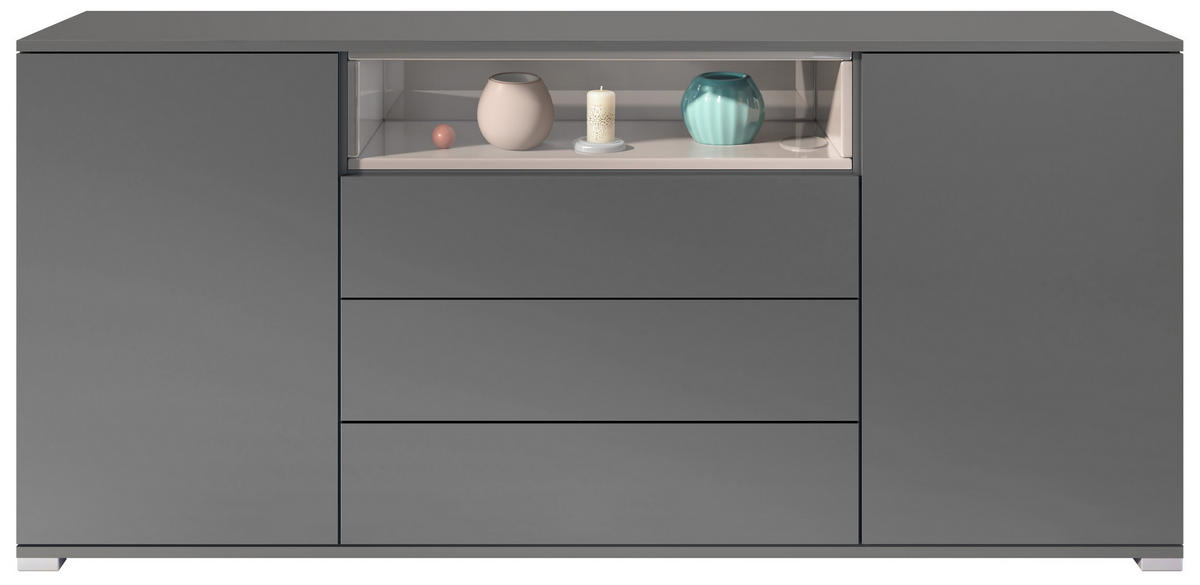 SIDEBOARD Skadu Sandgrau Hochglanz - Sandfarben, Holzwerkstoff (166.5/75.5/35cm) - Vladon