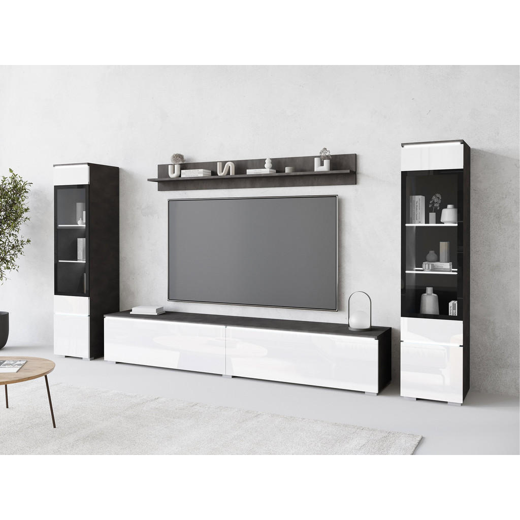 Thumbnail - Mirjan24 Wohnwand, Grau, Weiß Hochglanz, Holzwerkstoff, 30x130x33 cm, Wohnzimmer, Wohnwände, Anbauwände