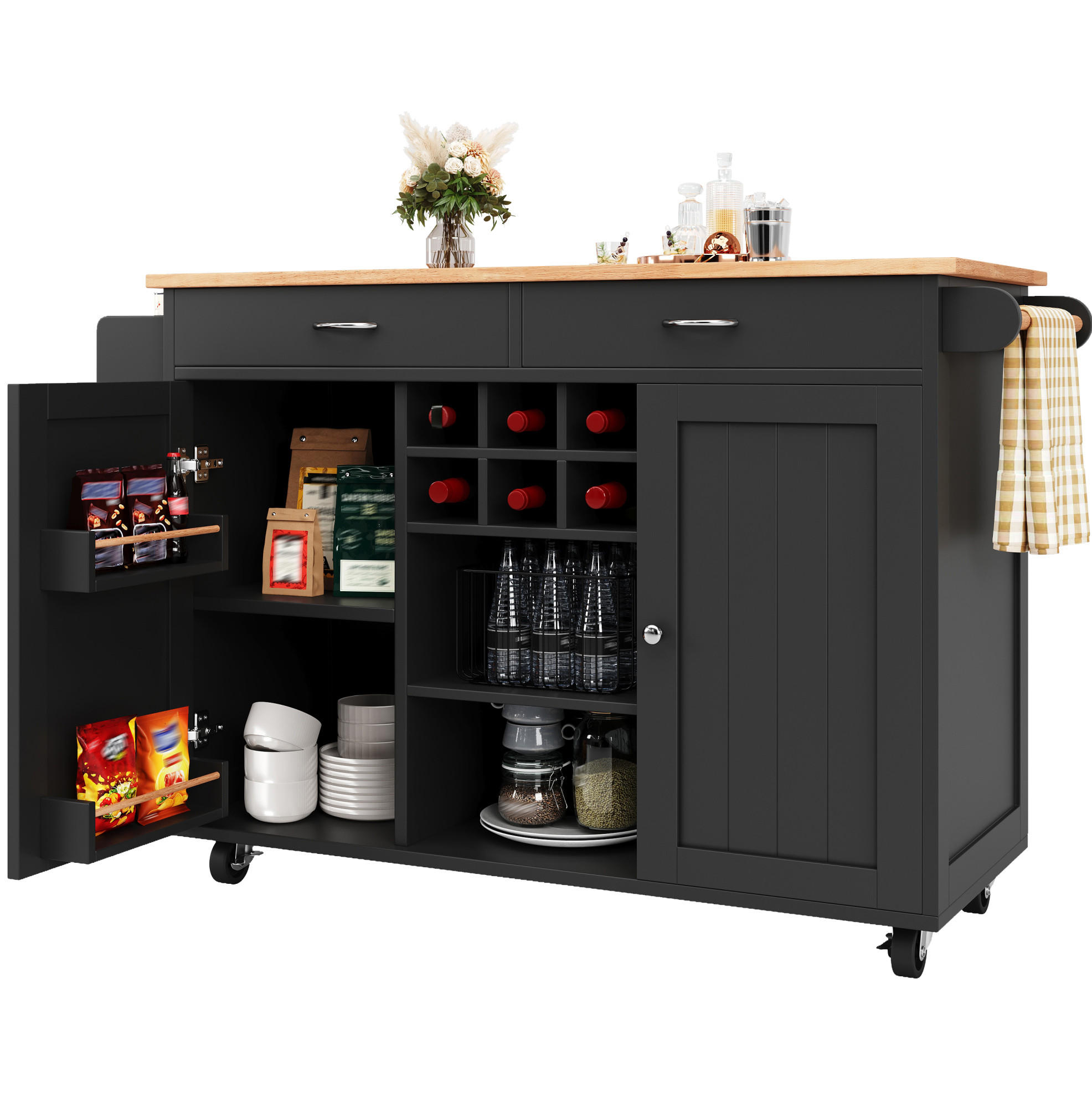 KÜCHENINSEL 102/92/45 cm Schwarz aus MDF und Metall mit Rollen - Schwarz, Holzwerkstoff (45/92/102cm) - OKMYHOME