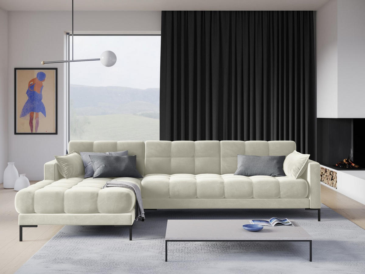 ECKSOFA links Mamaia aus Samt leichtes beige 5 Sitzplätze - Creme, Textil (185/293cm) - Micadoni