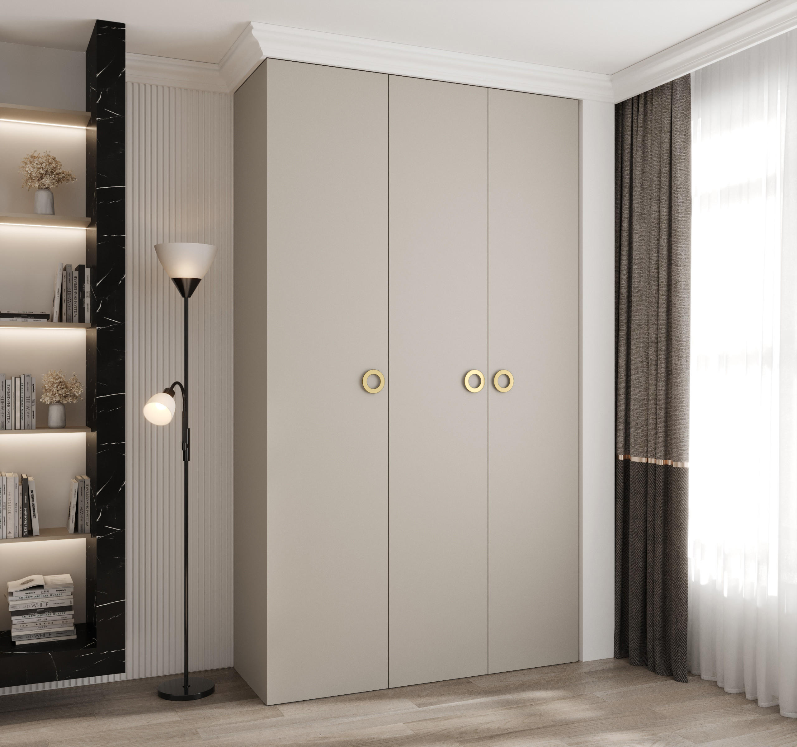 DREHTÜRENSCHRANK 245,5/140/40 3-türig - Kaschmir/Goldfarben, Holz/Metall (140/245.5/40cm) - Abiks Möbel