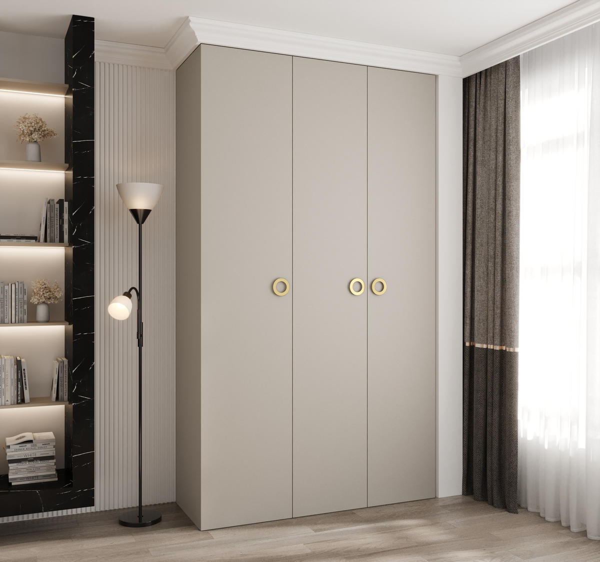 DREHTÜRENSCHRANK 245,5/140/40 3-türig - Kaschmir/Goldfarben, Holz/Metall (140/245.5/40cm) - Abiks Möbel