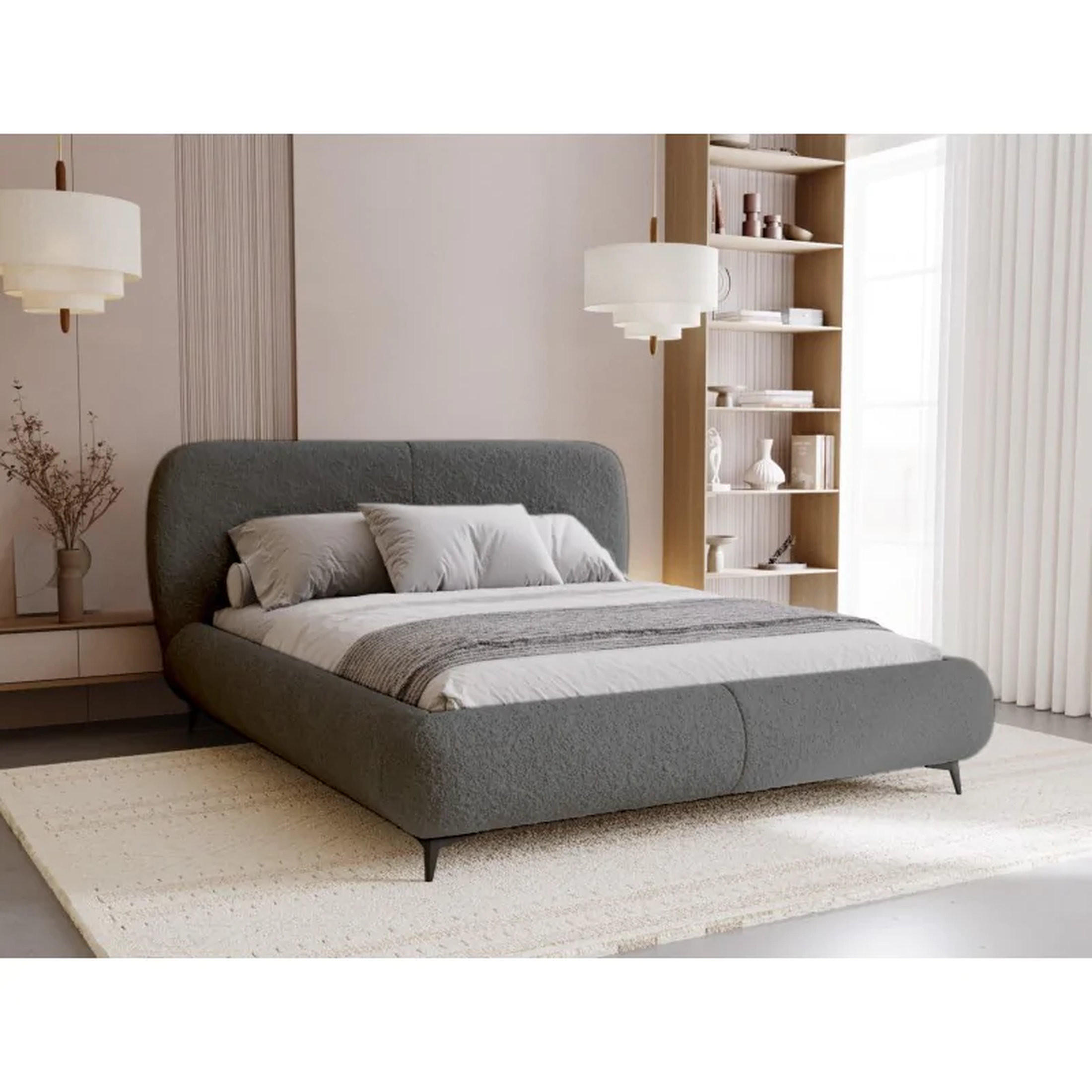 POLSTERBETT ELLE mit Kopfteil, 140 x 200 cm, Doppelbett mit Bettkasten und Lattenrost aus Holz, Bouclé-Stoff, Frabe: Dunkelgrau - Dunkelgrau, Holz/Kunststoff (140/200cm) - Sepro Meble