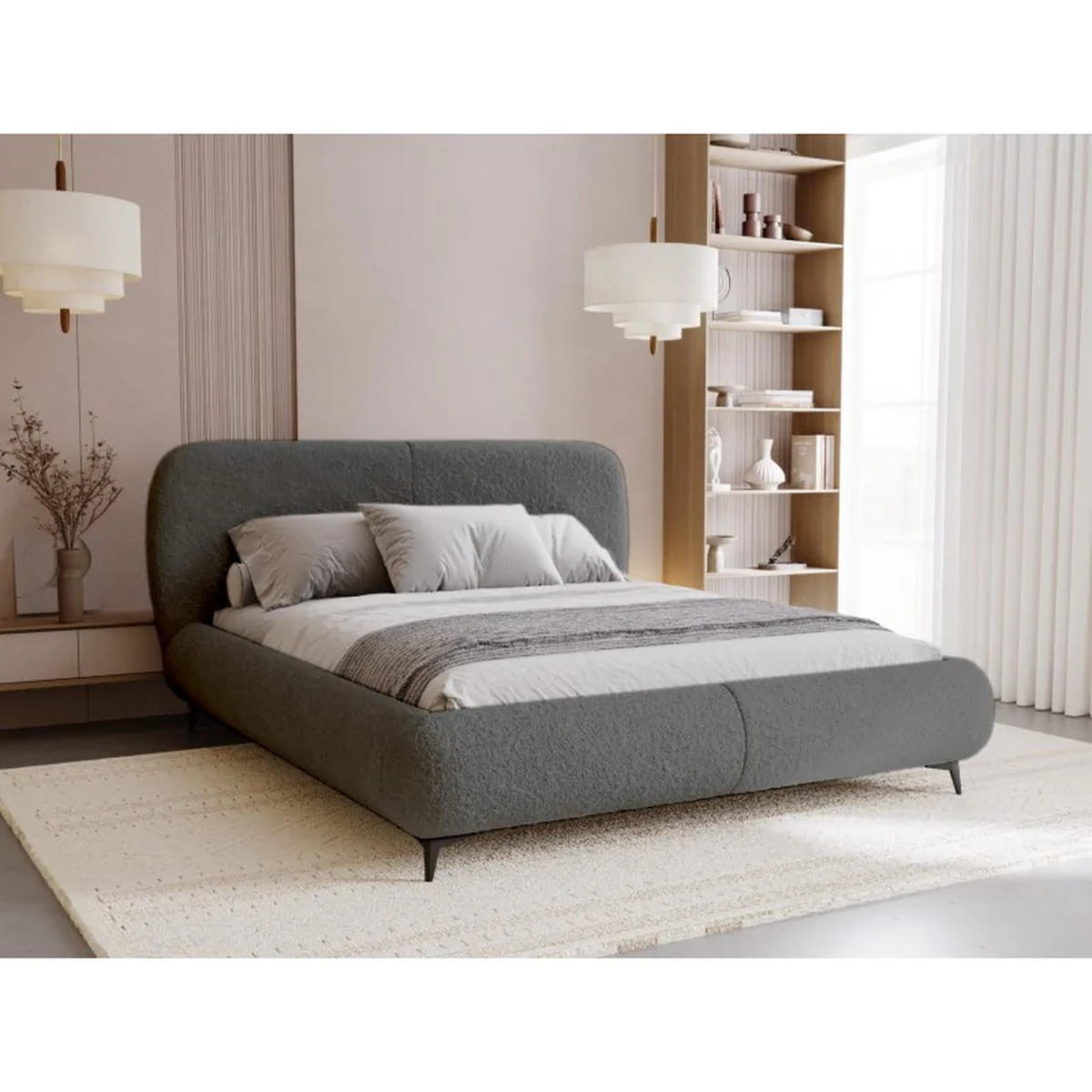 POLSTERBETT ELLE mit Kopfteil, 160 x 200 cm, Doppelbett mit Bettkasten und Lattenrost aus Holz, Bouclé-Stoff, Frabe: Dunkelgrau - Dunkelgrau, Holz/Kunststoff (160/200cm) - Sepro Meble