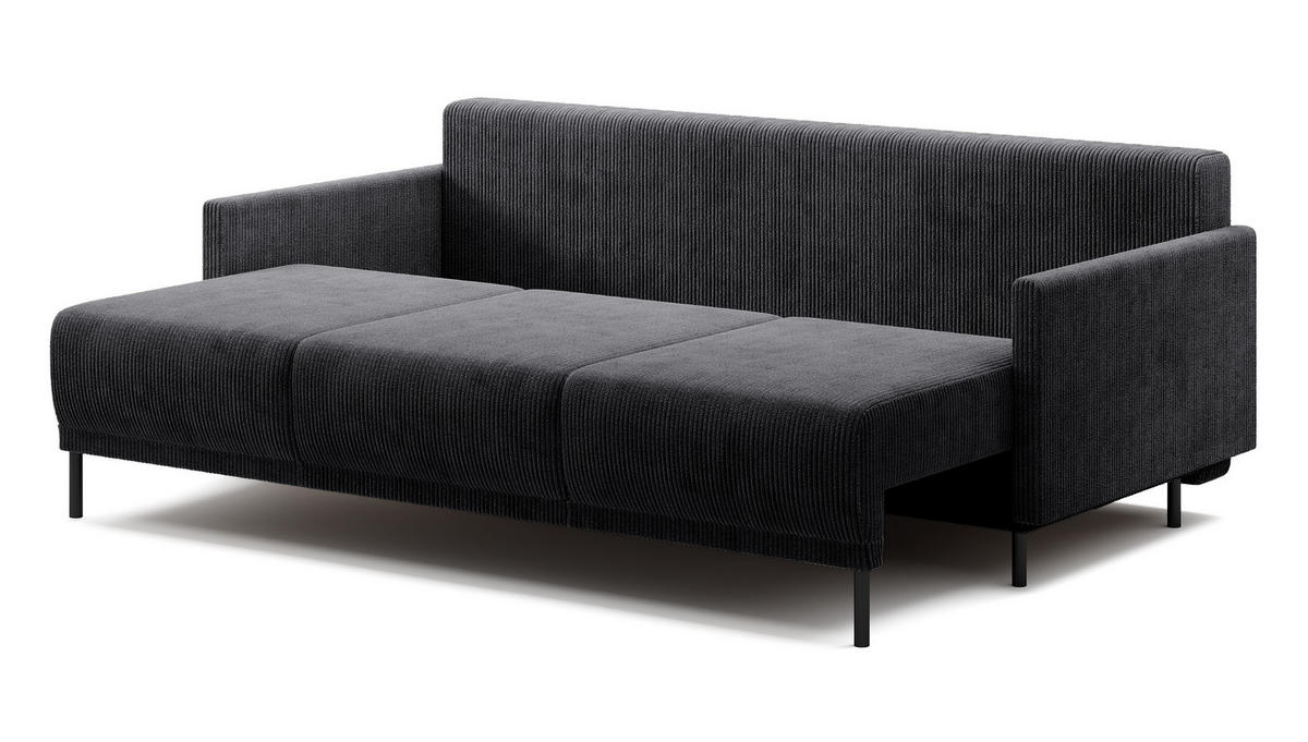 SCHLAFSOFA Hamiel Graublau Cordbezug 212 cm - Dunkelgrau/Schwarz, Holz/Textil (212/87/97cm) - Selsey