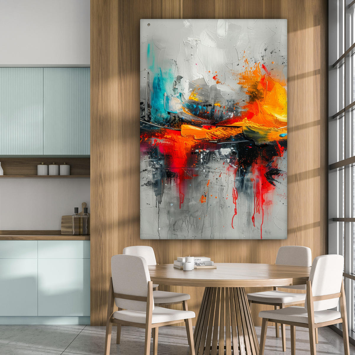 LEINWANDBILD Moderne Kunst - Orange - Grau - Abstrakt Deko Groß 90x140 cm - Hellgrau, Textil (90/140cm) - MuchoWow