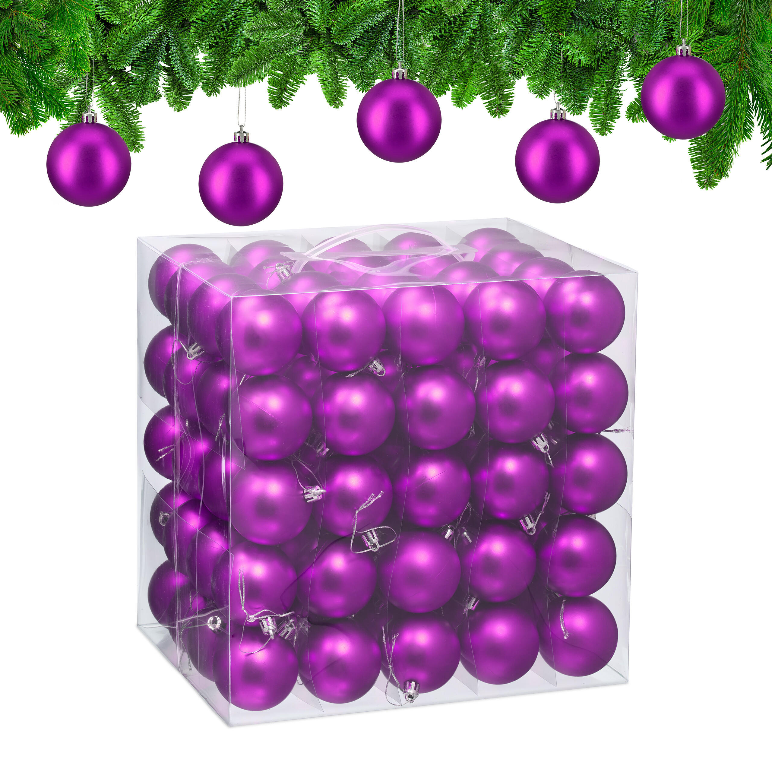 100XWEIHNACHTSKUGELN - Pink, Kunststoff (6/7/6cm) - Relaxdays