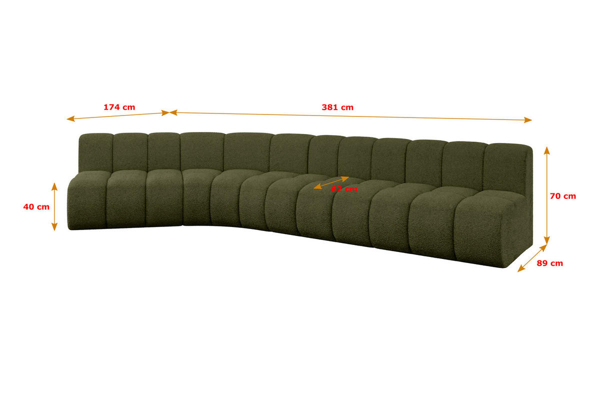 ECKSOFA modulares Sofa Montra-L2 - 381x174x70 cm Grün - Grün, Holzwerkstoff/Textil (381/174cm) - ALTDECOR
