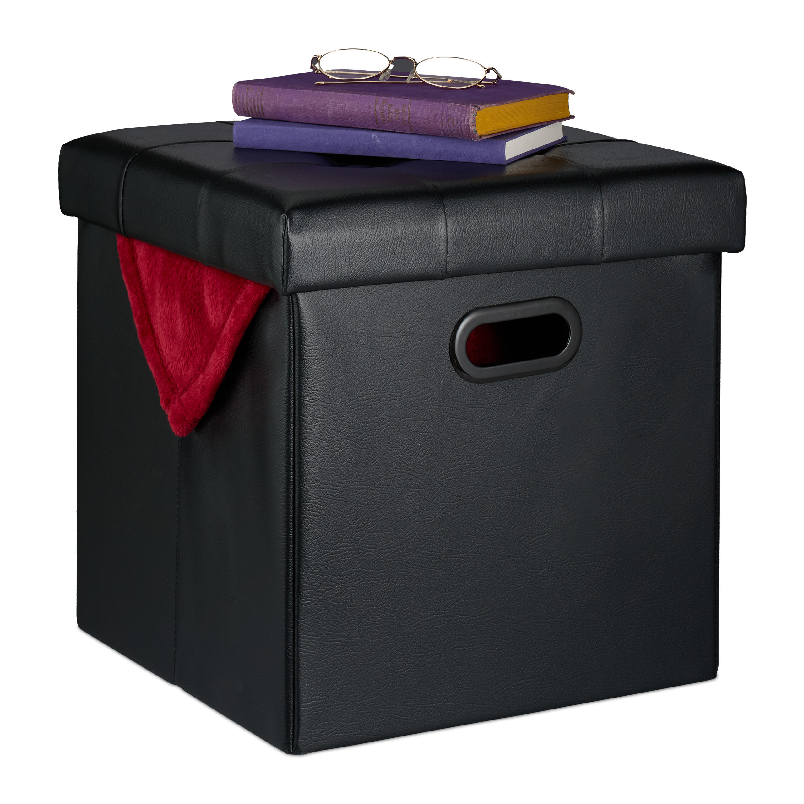 HOCKER - Schwarz, Holzwerkstoff/Kunststoff (37/39/37cm) - Relaxdays