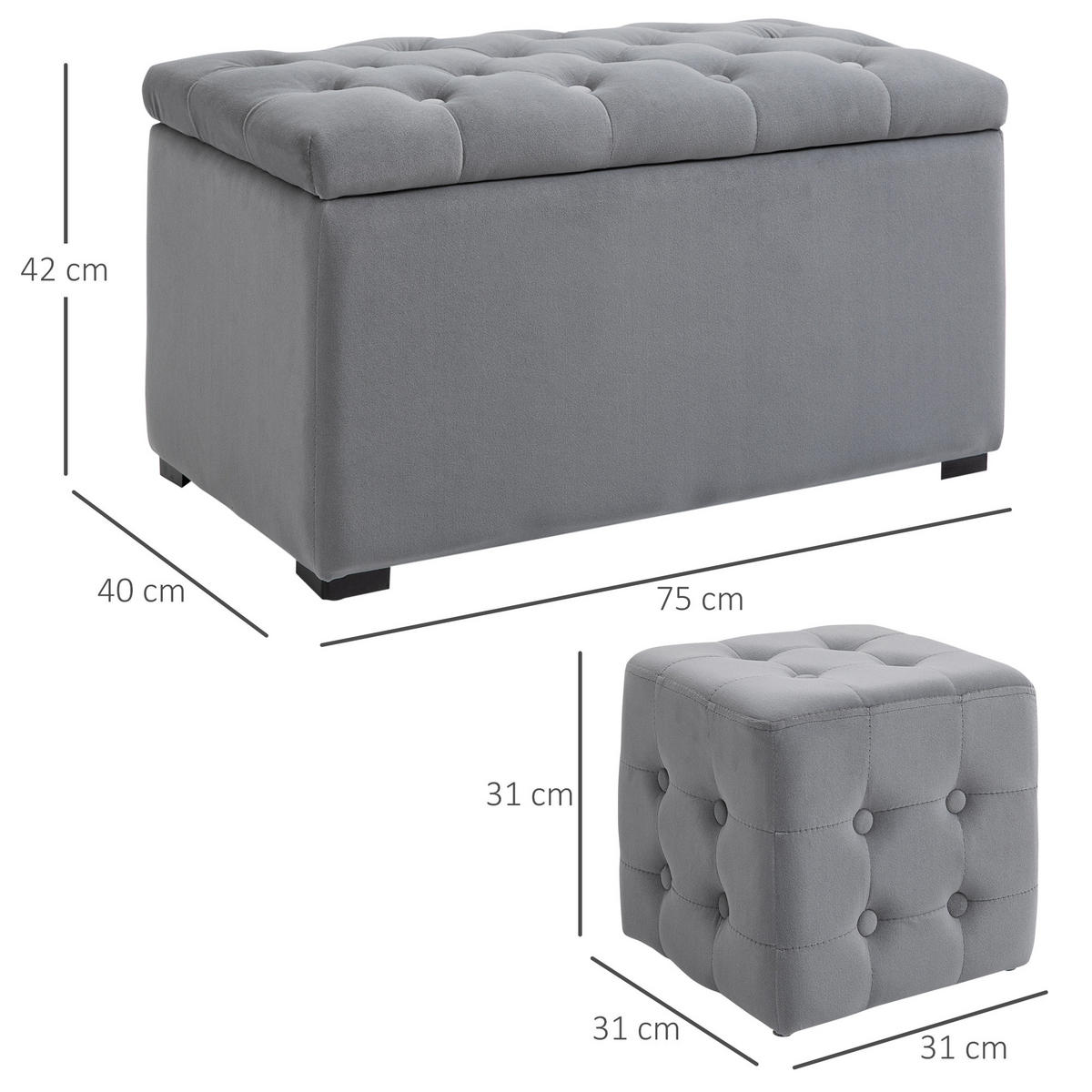 SITZBANK-3 tlg., Sitztruhe, Hellgrau - Hellgrau, Holz (40/42/75cm) - HOMCOM
