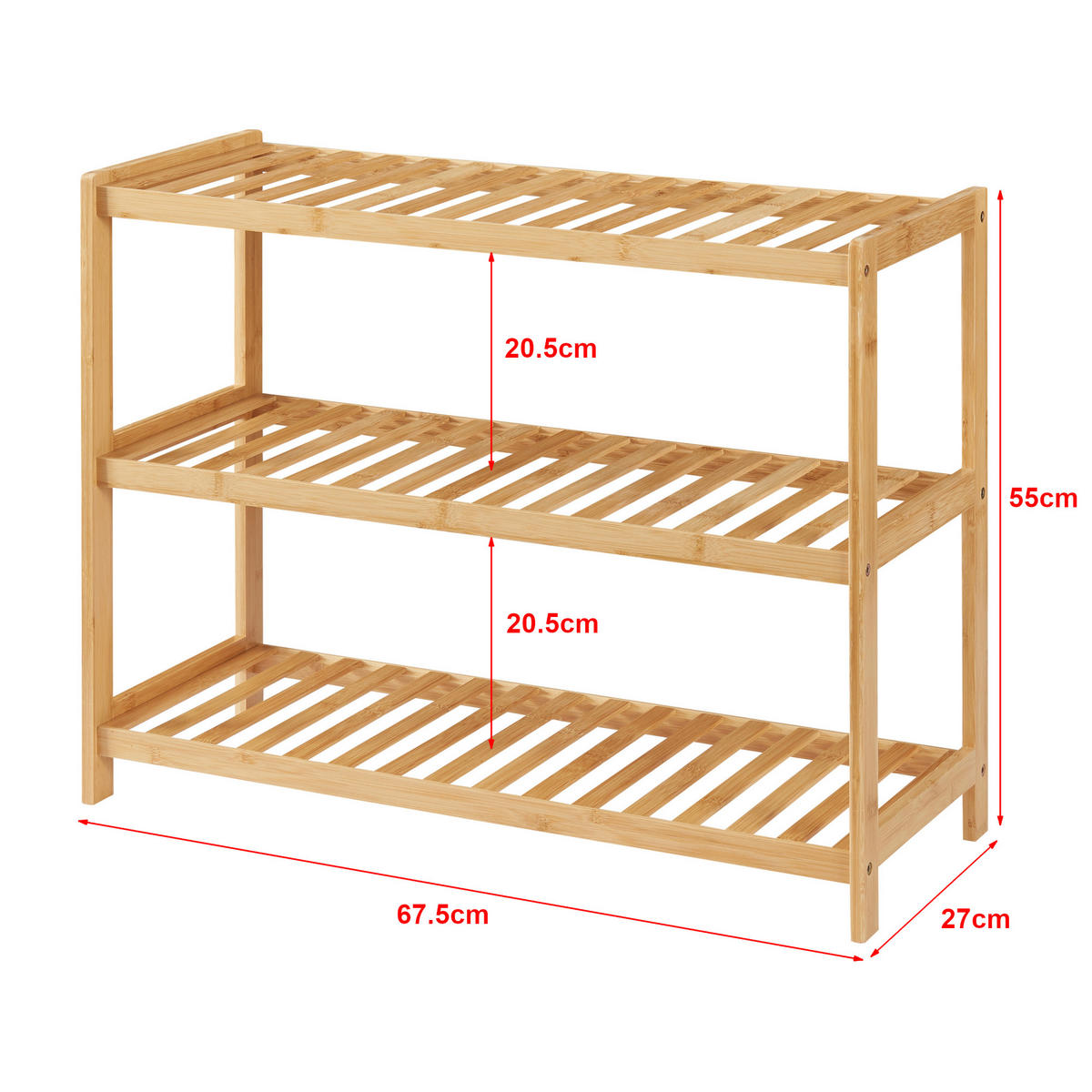 SCHUHREGAL Dammfleth - Naturfarben, Holz (67.5/55/27cm) - [en.casa]