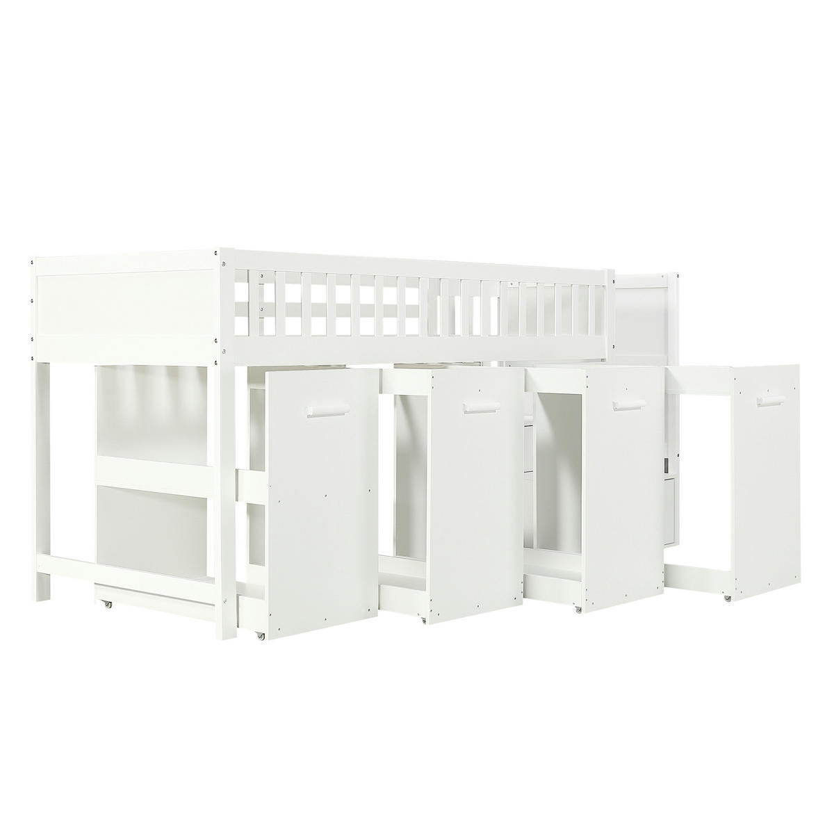 ETAGENBETT 90/200 cm Weiß mit Schreibtisch und viel Stauraum aus Kiefer und MDF - Weiß, Holzwerkstoff (90/200cm) - OKWISH